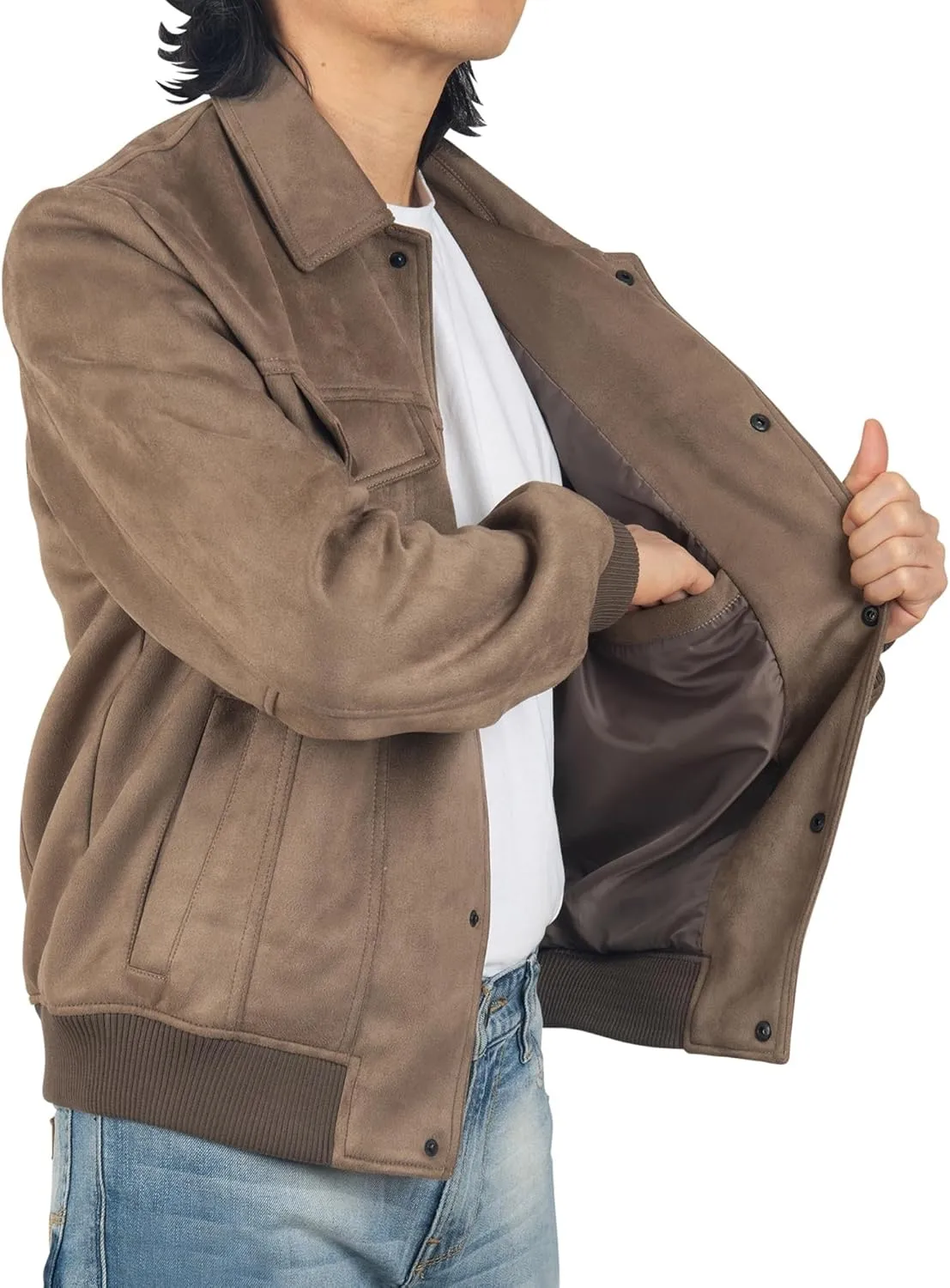 Alpine Swiss Blake Mens Vegan Suede Bomber Jacket Lightweight Slim Fit Casual Softshell Coat