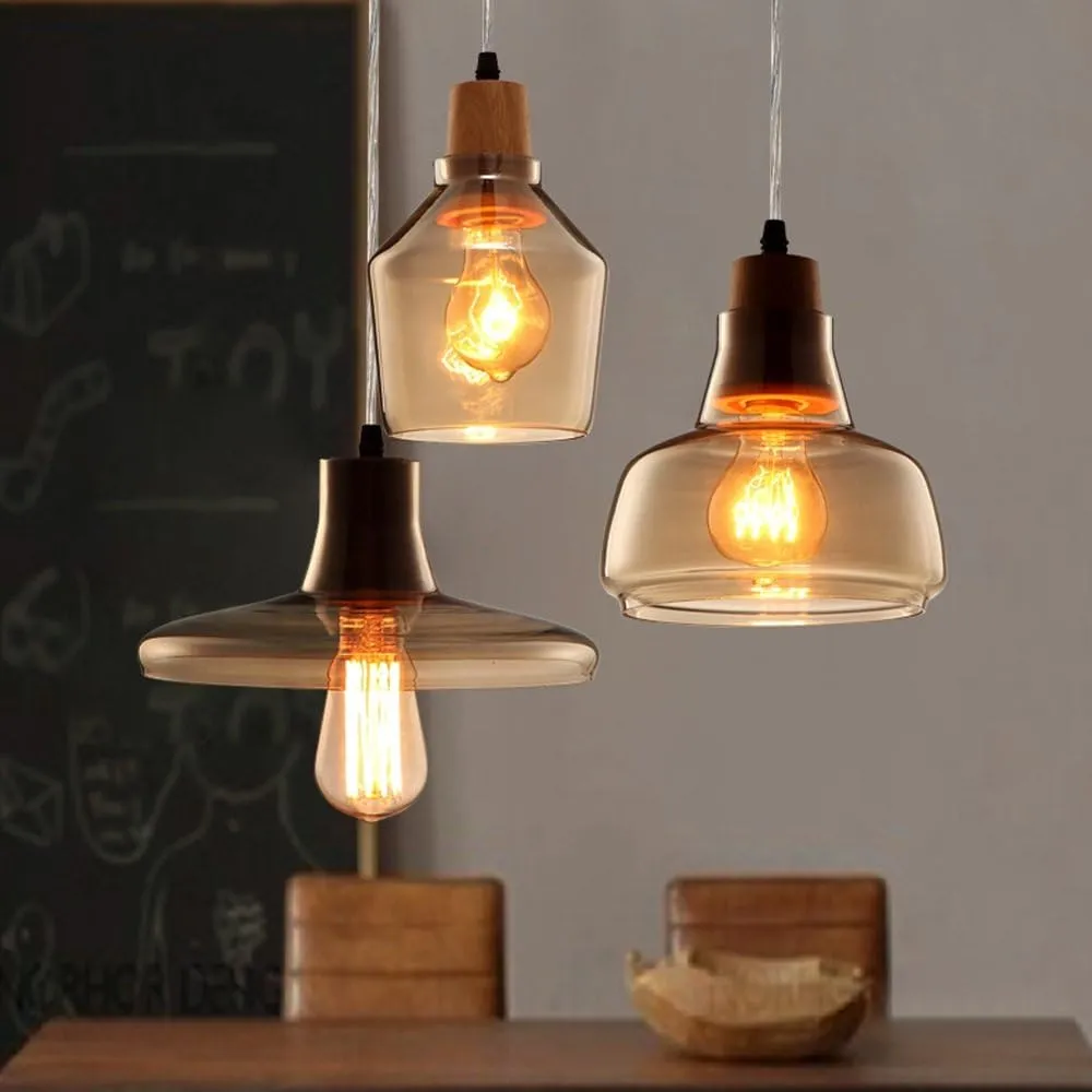 Amber Clear Glass Suspension Lamp Chandelier Retro Nostalgic E27 Light Edison E27 Hanging Lantern for Themed Bar Villa Restaurant Illumination Exterior Light Fixture/C