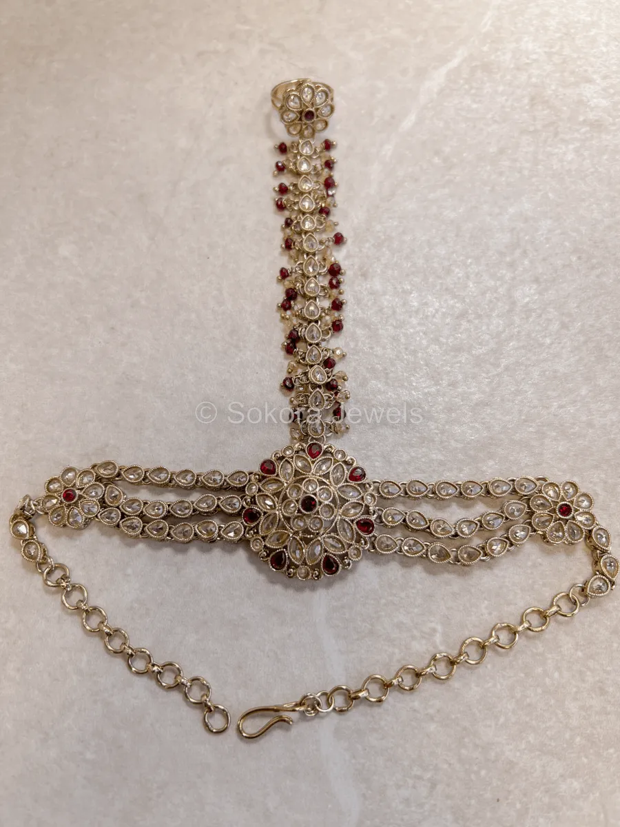 Antique Gold Hand Harness - Maroon