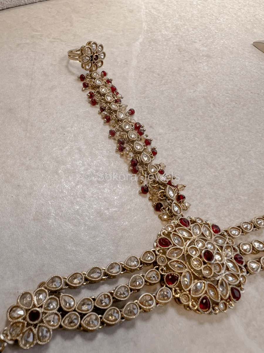 Antique Gold Hand Harness - Maroon