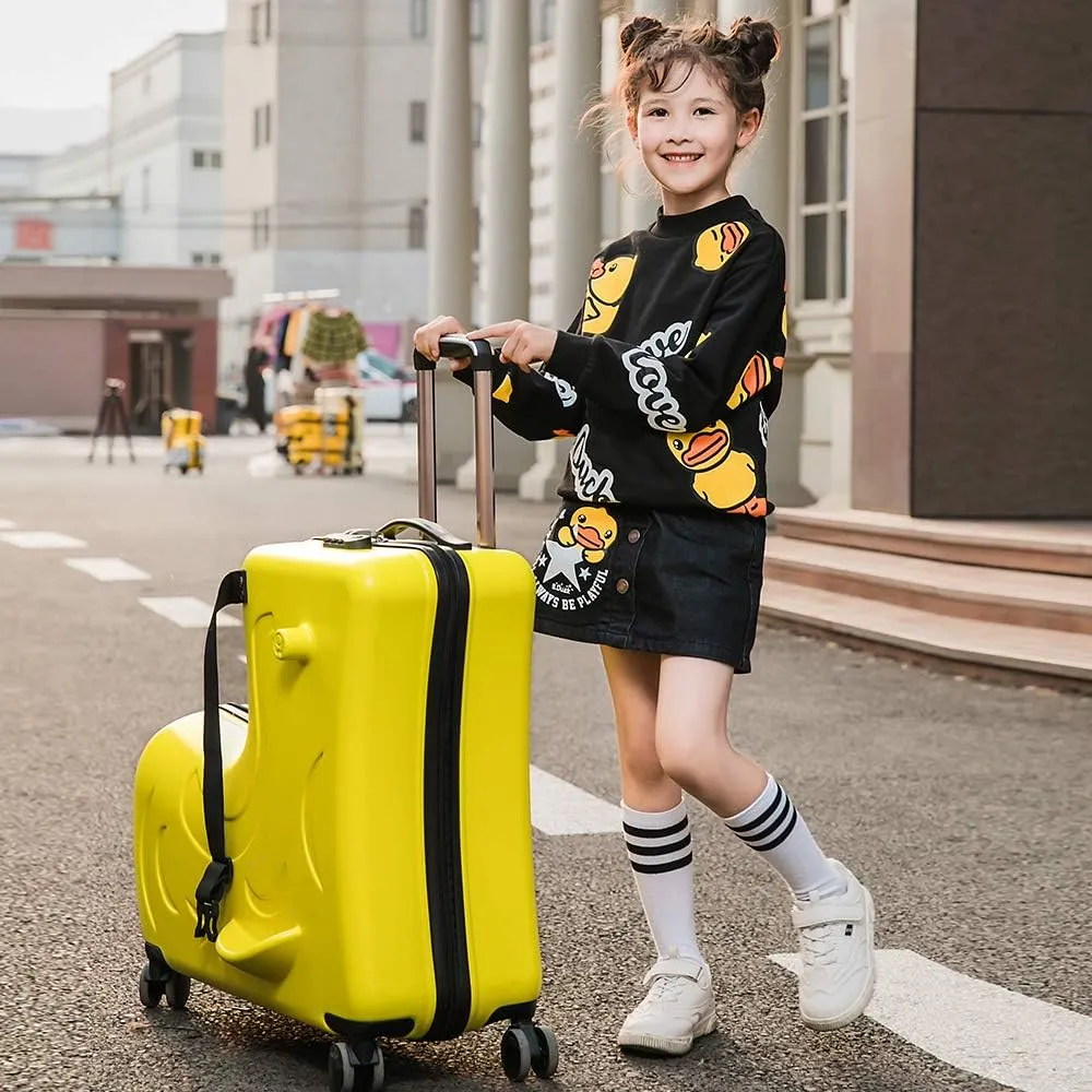 AO WEI LA OW Duffel Bag for Kids Ride-On Suitcase Carry-On Luggage with Wheels (Yellow, 24 Inch(suggest 6-12 years old))