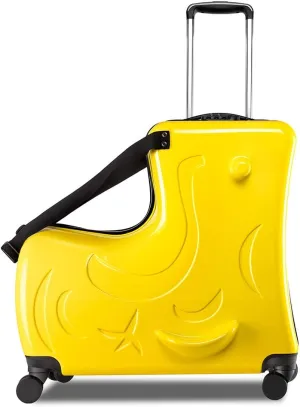 AO WEI LA OW Duffel Bag for Kids Ride-On Suitcase Carry-On Luggage with Wheels (Yellow, 24 Inch(suggest 6-12 years old))