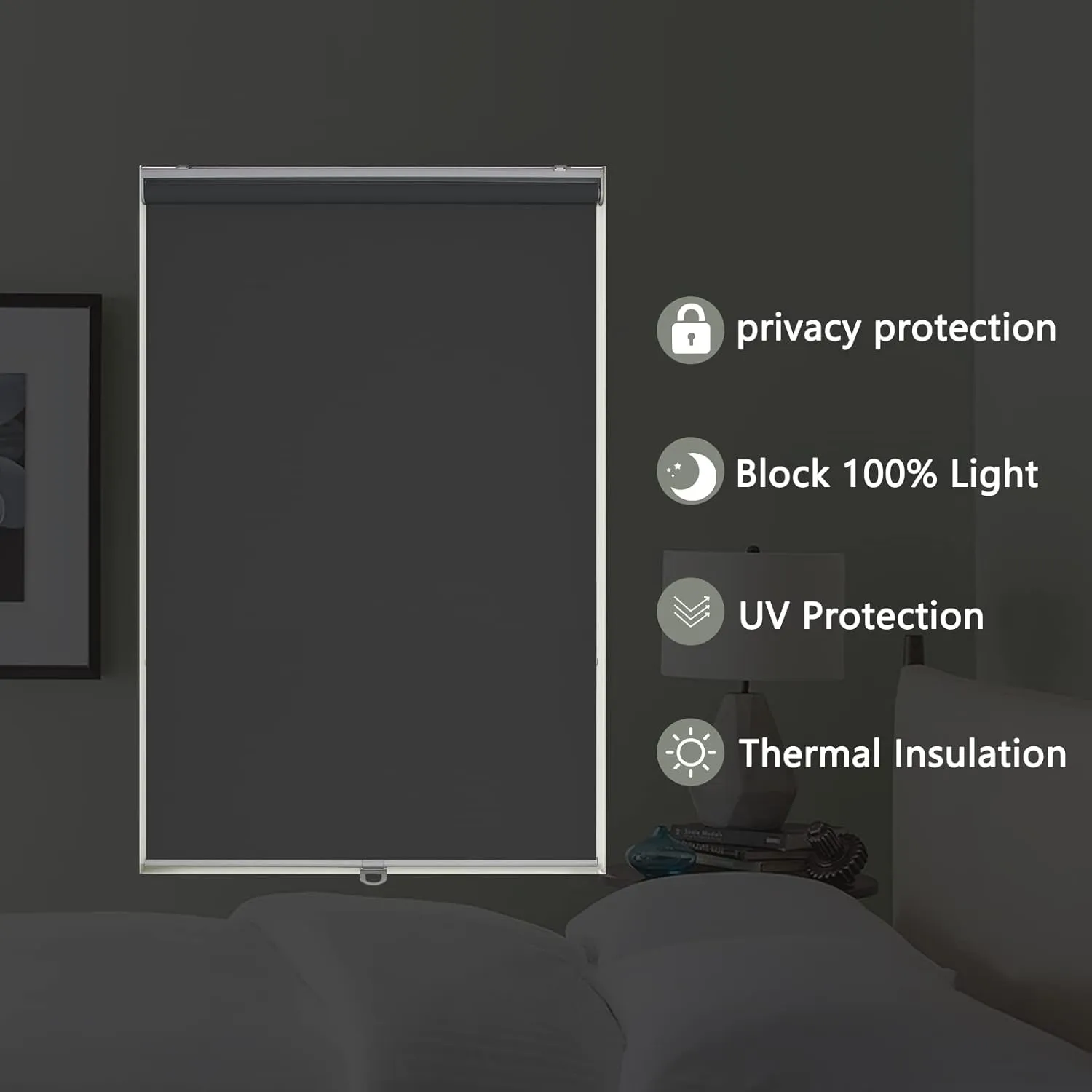 AOSKY Roller Window Shades Blackout Blinds for Windows Cordless Bedroom Shade Room Darkening Shades Door Blinds with Thermal Insulated Easy to Install for Home，Office，Bathroom W35xL72 Grey