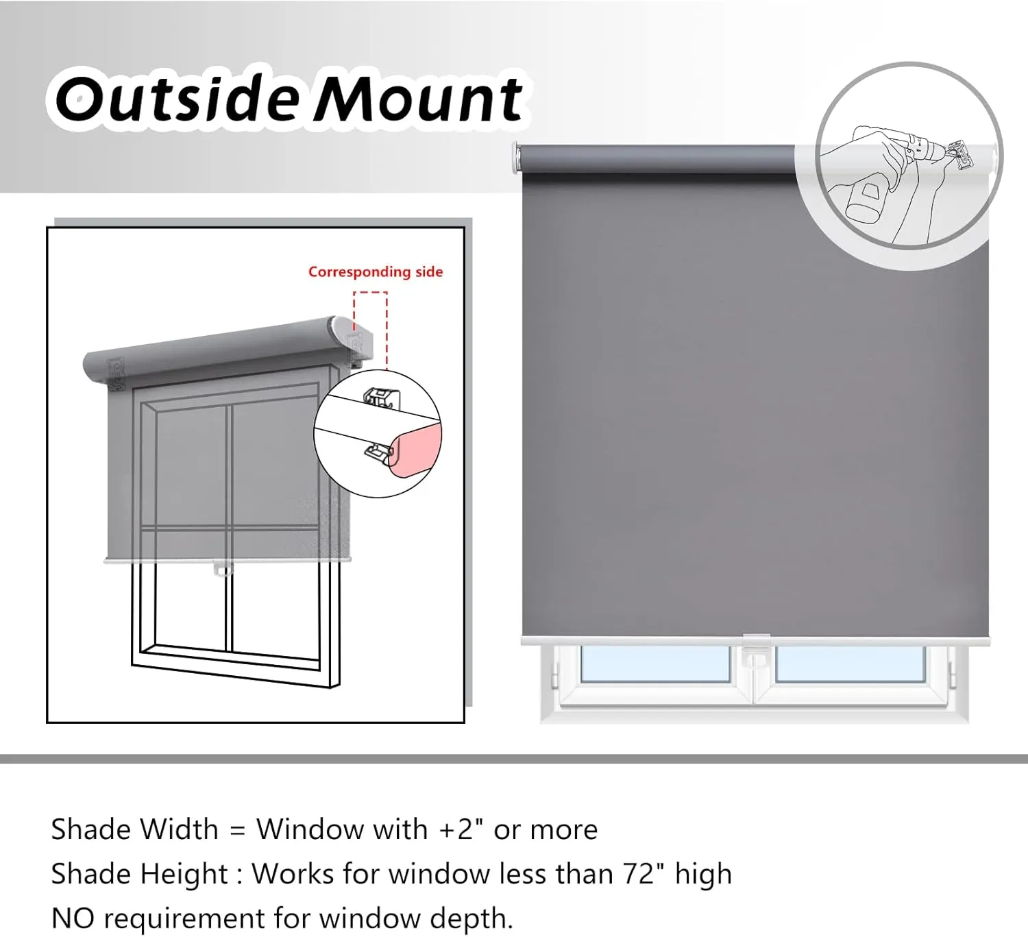 AOSKY Roller Window Shades Blackout Blinds for Windows Cordless Bedroom Shade Room Darkening Shades Door Blinds with Thermal Insulated Easy to Install for Home，Office，Bathroom W35xL72 Grey