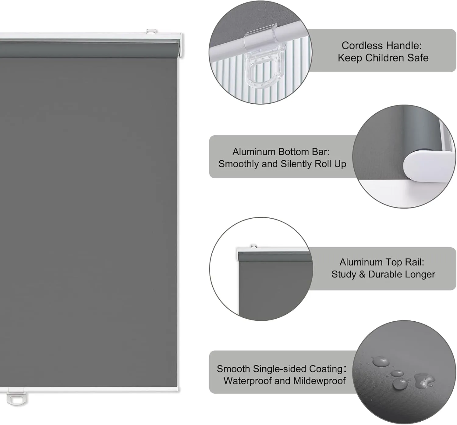 AOSKY Roller Window Shades Blackout Blinds for Windows Cordless Bedroom Shade Room Darkening Shades Door Blinds with Thermal Insulated Easy to Install for Home，Office，Bathroom W35xL72 Grey