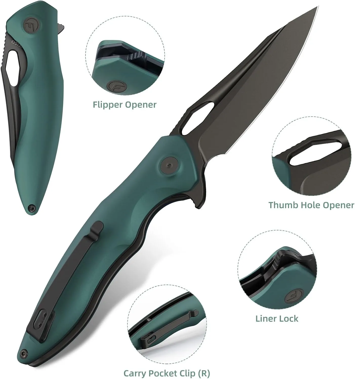 Apollo Pocket Knife, 3.3" 14C28N Blade Aluminum Alloy Handle Folding Knife with Liner Lock, EDC Knife with Pocket Clip for Camping, Survival, Hunting, Unique Gift for Men Women