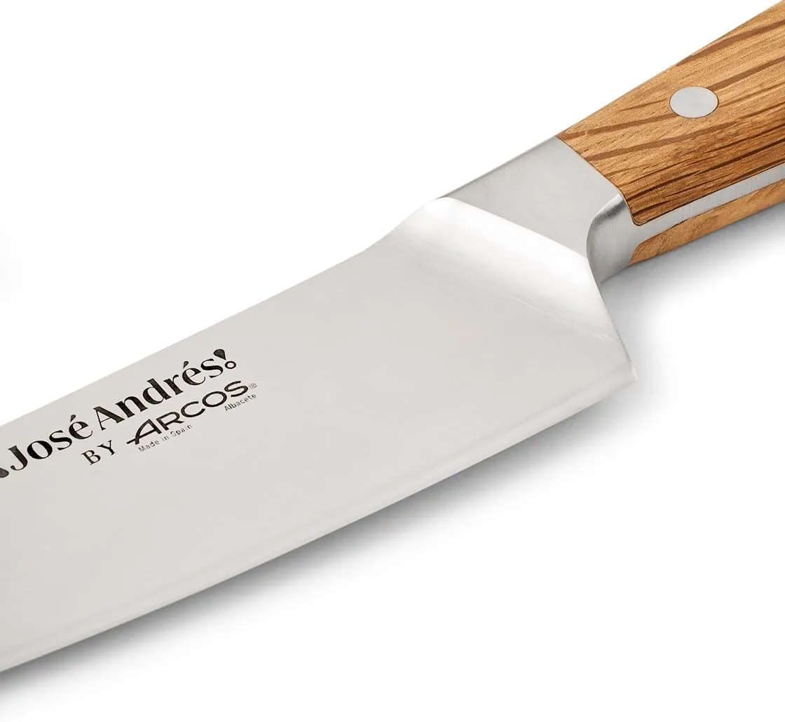 Arcos Jose Andres Rocking Santoku | 7-Inch Forged Knife for Professional Culinary Precision | NITRUM Stainless Steel Blade with Silk Edge | Ergonomic Light Brown Holm Oak Handle