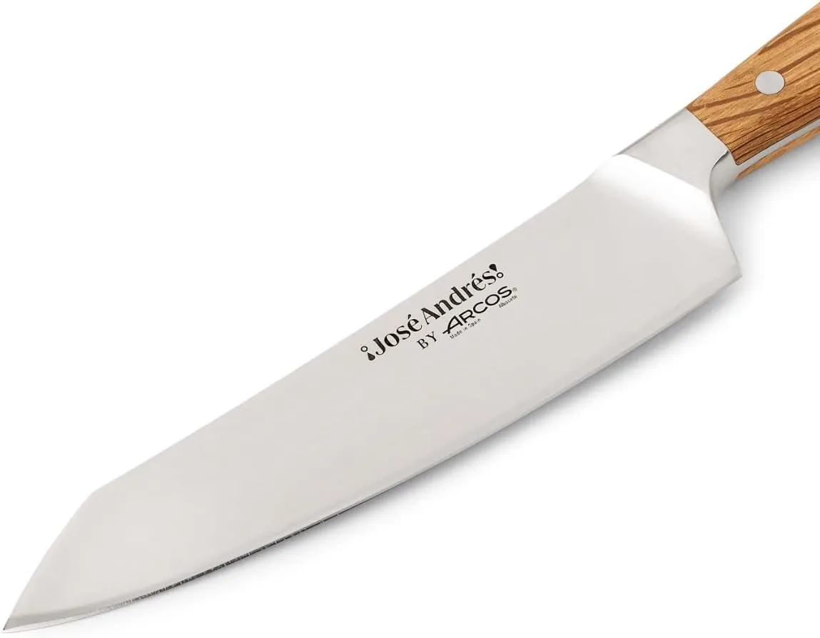 Arcos Jose Andres Rocking Santoku | 7-Inch Forged Knife for Professional Culinary Precision | NITRUM Stainless Steel Blade with Silk Edge | Ergonomic Light Brown Holm Oak Handle