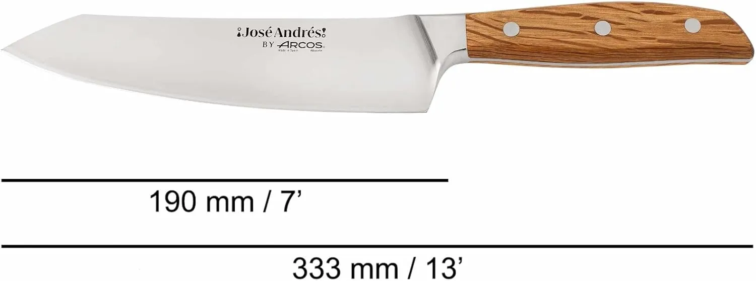 Arcos Jose Andres Rocking Santoku | 7-Inch Forged Knife for Professional Culinary Precision | NITRUM Stainless Steel Blade with Silk Edge | Ergonomic Light Brown Holm Oak Handle