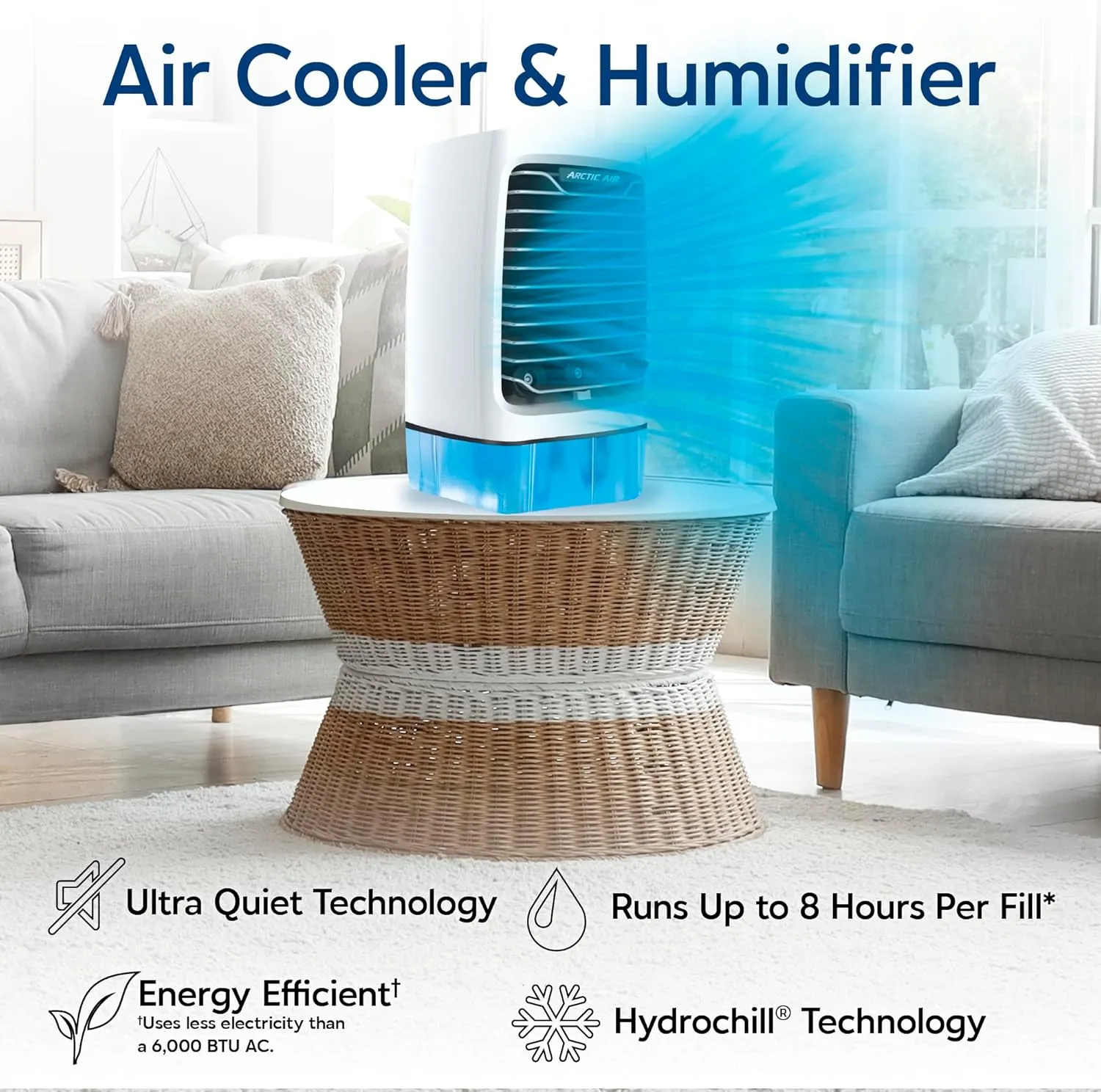 Arctic Air Chill Zone XL Evaporative Cooler with Oscillating Fan, Auto-Off Timer, Portable Fan with 4 Adjustable Speeds, 16-Hour Cooling Fan for Bedroom, Living Room, Office & More,White