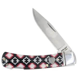 Ariat Large Black and Red Aztec Folding Pocket Knife