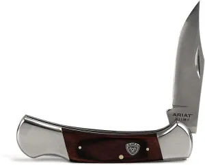 ARIAT Large Folding Knife - 3-3/8" Smooth 3CR13 Steel Blade with Back Lock and Brown Wood Handle