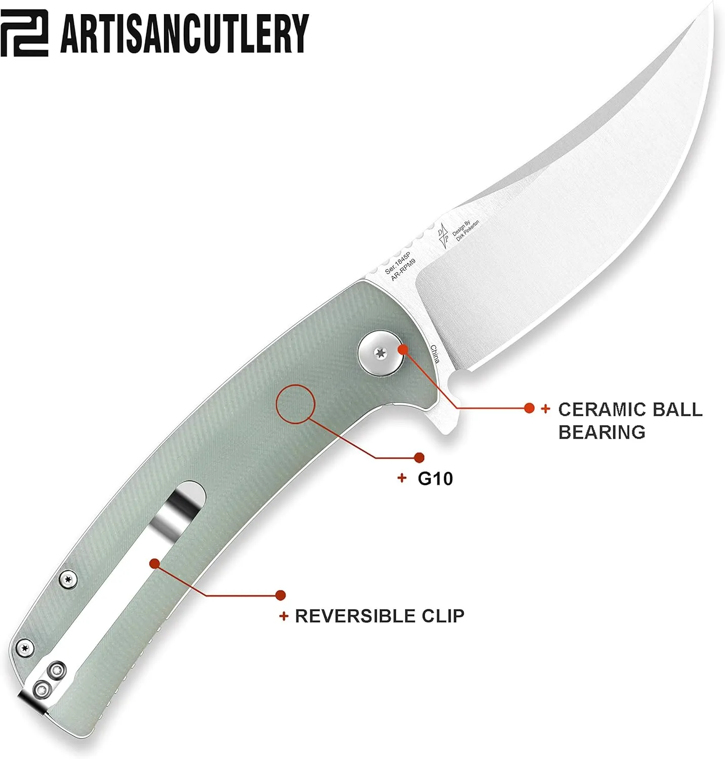 ARTISANCUTLERY Folding Hunting Knives Arroyo (ATZ-1845) AR-RPM9 Powder Steel Blade G10 Tactical Handle Pocket Folding Knife EDC Natural Green