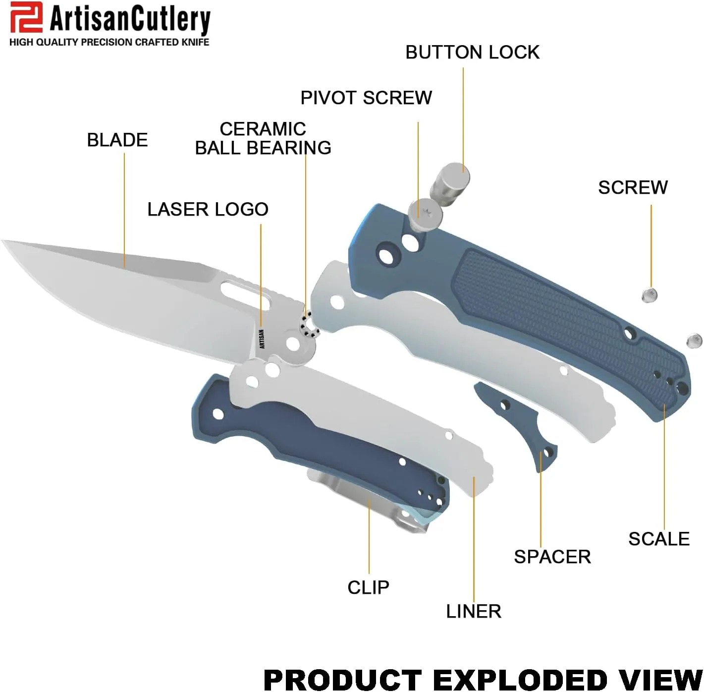 ARTISANCUTLERY REVEL Folding Pocket Knife with 3.54'' S90V Steel Blade, EDC Knife with FRN Handle for Camping Hiking(1867G)