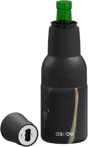 Asobu Frosty Beer Holder 2 Go Vacuum Insulated Double Walled Stainless Steel Beer Can and Bottle Cooler with Beer Opener Eco Friendly and Bpa Free(Midnight Marble)
