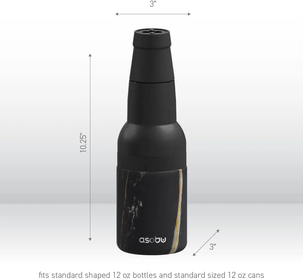 Asobu Frosty Beer Holder 2 Go Vacuum Insulated Double Walled Stainless Steel Beer Can and Bottle Cooler with Beer Opener Eco Friendly and Bpa Free(Midnight Marble)