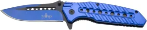Assisted Folding Knife 10344A, Blue Aluminium Handle with Holes, Black Stainless Steel Blade and Anodized Blue 10.5 cm with Sheath