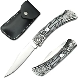 Assisted Opening EDC Pocket Knife for Men, D2 Stainless Steel Blade, Lock-back Tactical Knife with Mikata Handle, Button Folding Knife for Camping (Grey)