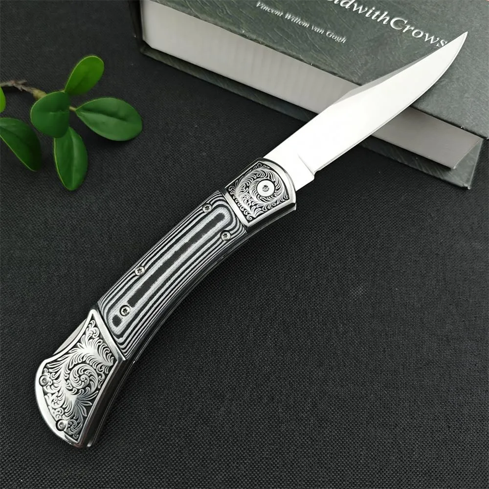 Assisted Opening EDC Pocket Knife for Men, D2 Stainless Steel Blade, Lock-back Tactical Knife with Mikata Handle, Button Folding Knife for Camping (Grey)