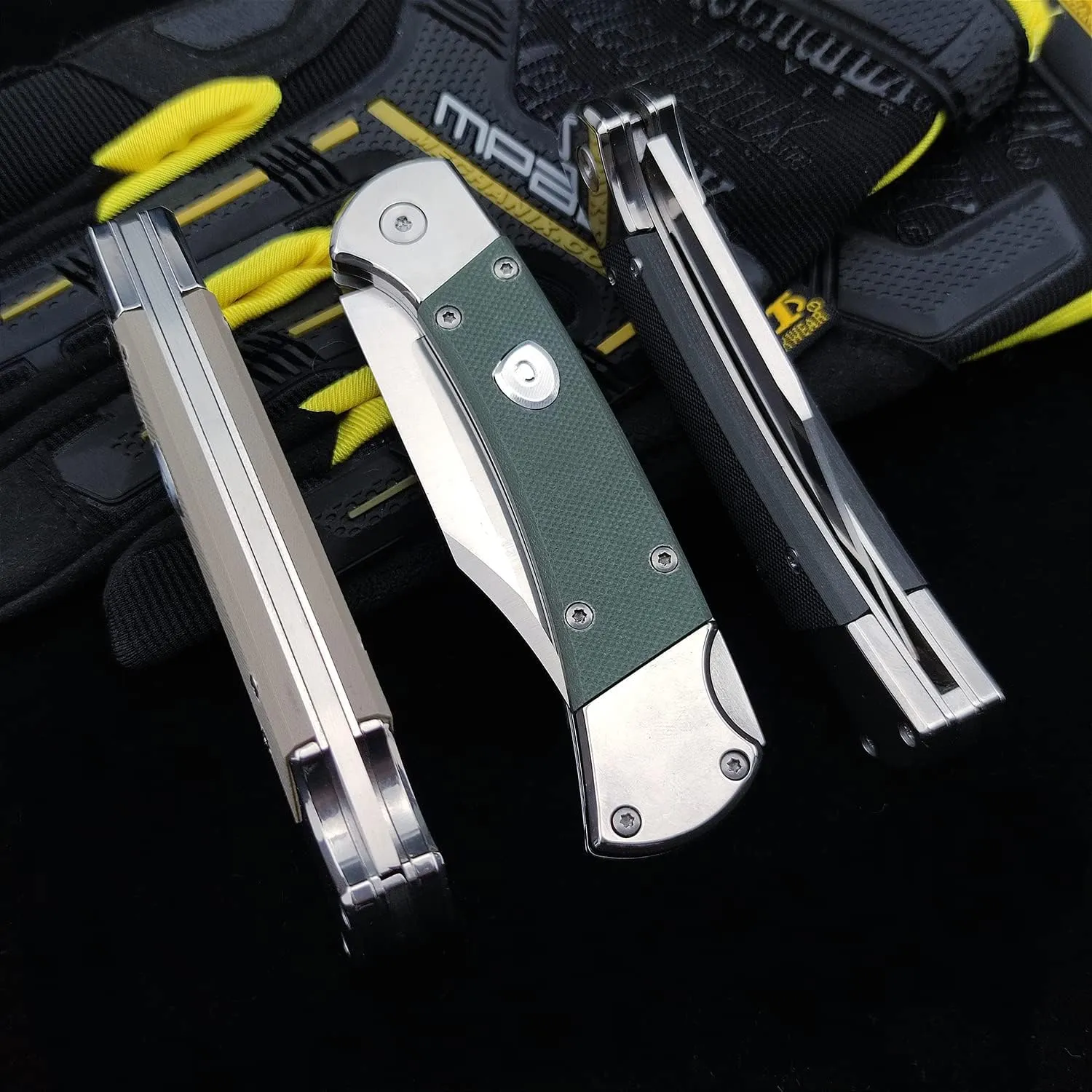 Assisted Opening Push Button Lock Knife, Back Lock Folding Pocket Knife, 440C Stainless Steel and G10 Handle, Camping EDC Knife for Indoor Outdoor. (green)