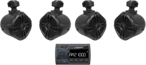 Audiosavings Bundle: Soundstream MHU-32 Marine ATV/UTV Digital Media Receiver Bluetooth Bundle with (2) Pair Rockville RWB70B Black 6.5" 250w Marine Wakeboard 360 Swivel Tower Speakers (3 Items)