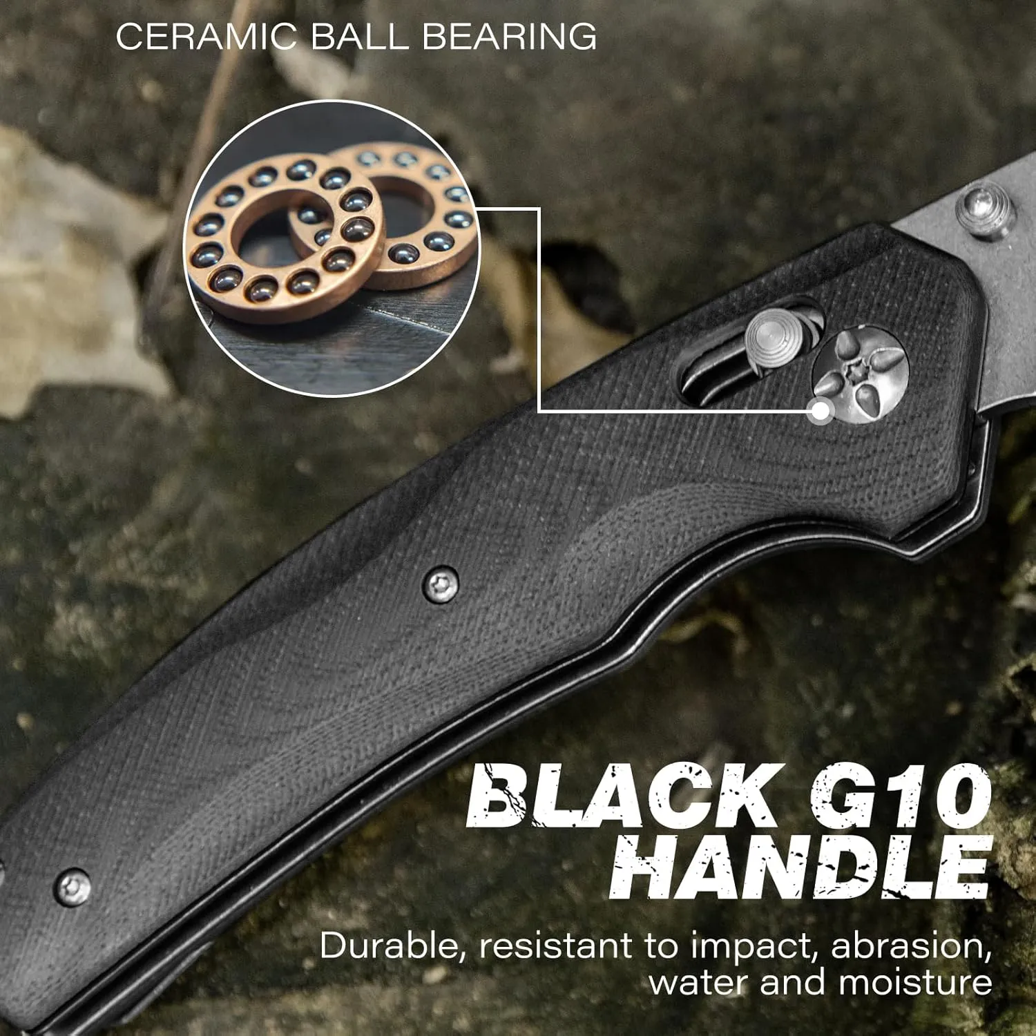 Axis Lock Folding Pocket Knife with Clip, 3.35" 8Cr13MoV Steel Drop Point Blade and G10 Handle, Crossbar Lock Knives for Men Women Camping Hiking Survival Pocketknife