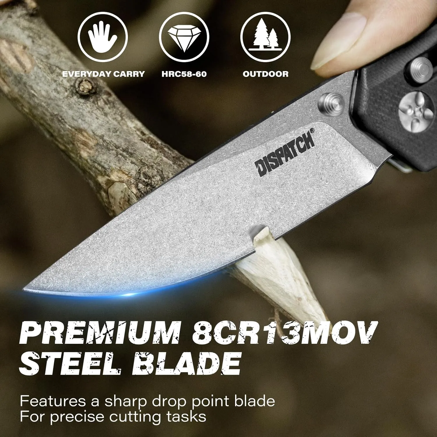 Axis Lock Folding Pocket Knife with Clip, 3.35" 8Cr13MoV Steel Drop Point Blade and G10 Handle, Crossbar Lock Knives for Men Women Camping Hiking Survival Pocketknife