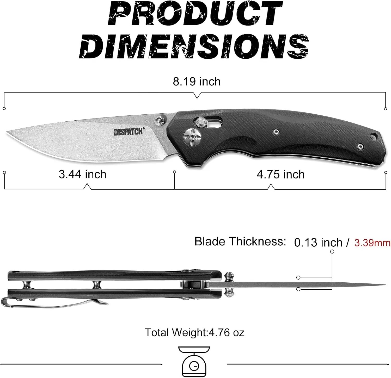 Axis Lock Folding Pocket Knife with Clip, 3.35" 8Cr13MoV Steel Drop Point Blade and G10 Handle, Crossbar Lock Knives for Men Women Camping Hiking Survival Pocketknife