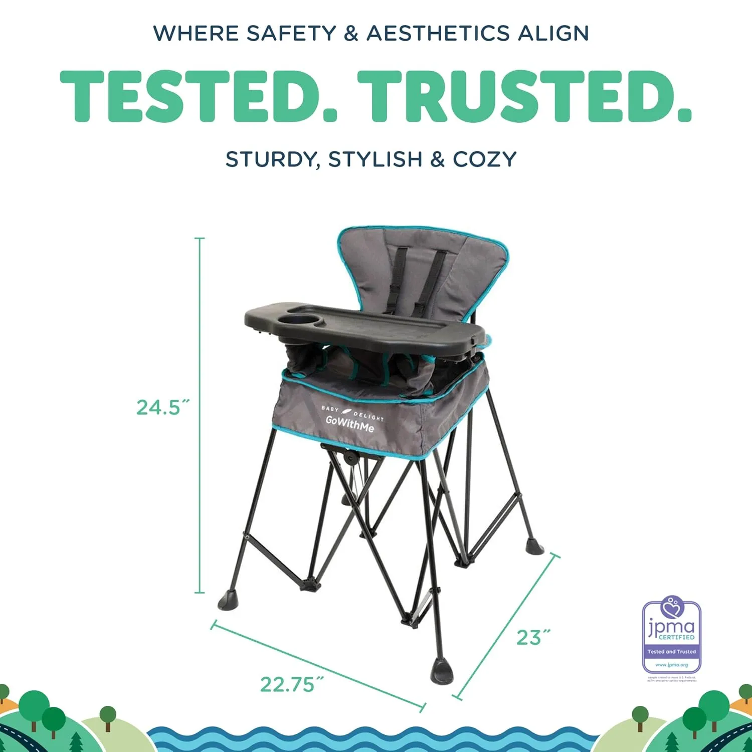 Baby Delight Go with Me Uplift Deluxe Portable High Chair, Indoor and Outdoor,Slate Grey