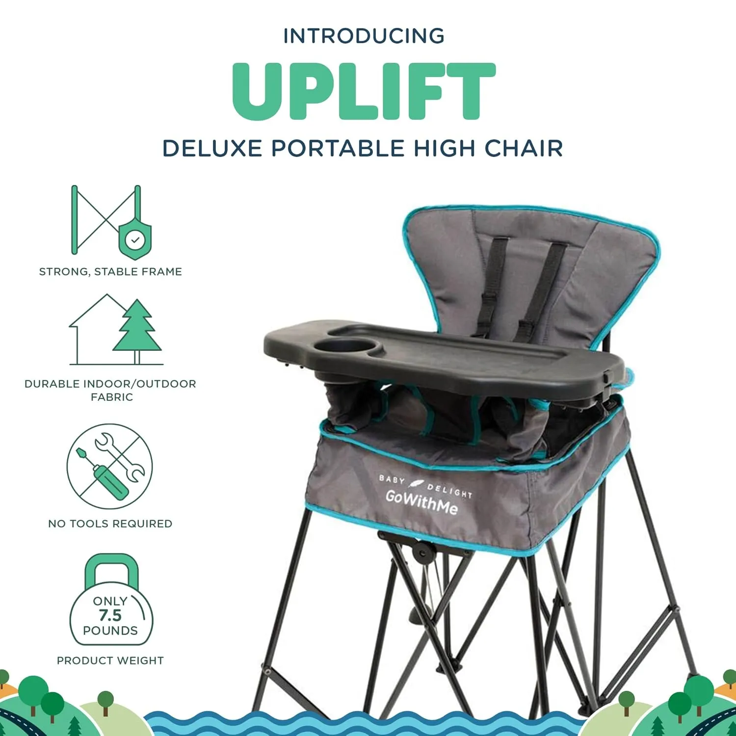 Baby Delight Go with Me Uplift Deluxe Portable High Chair, Indoor and Outdoor,Slate Grey