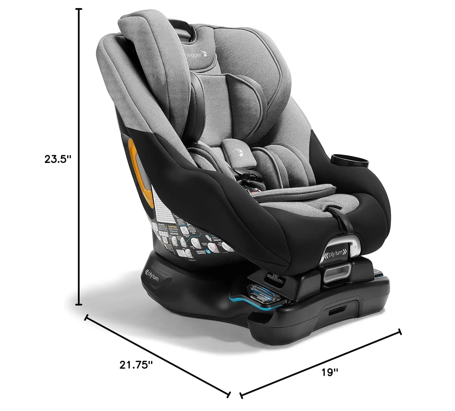 Baby Jogger City Turn Convertible & Rotating Car Seat, Onyx Black - Accommodates Newborn to Toddler with Rear and Forward Facing Modes