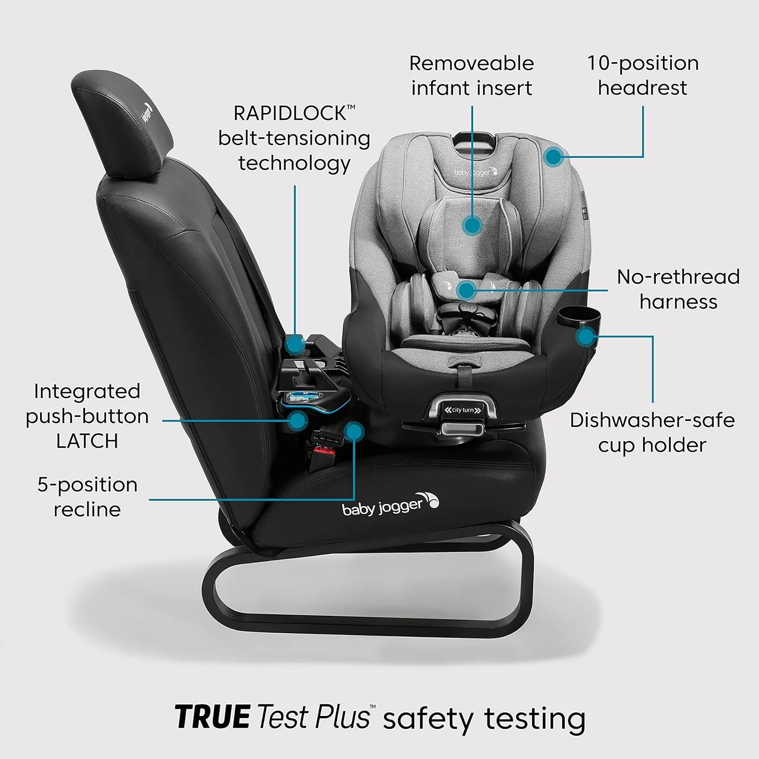 Baby Jogger City Turn Convertible & Rotating Car Seat, Onyx Black - Accommodates Newborn to Toddler with Rear and Forward Facing Modes