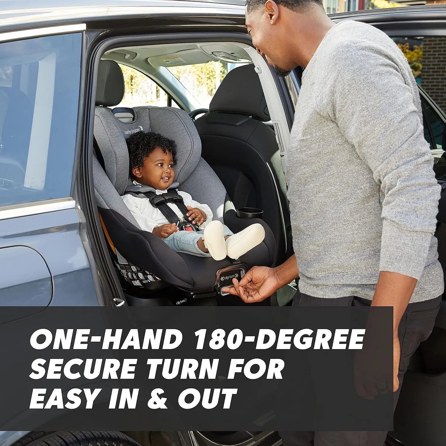 Baby Jogger City Turn Convertible & Rotating Car Seat, Onyx Black - Accommodates Newborn to Toddler with Rear and Forward Facing Modes