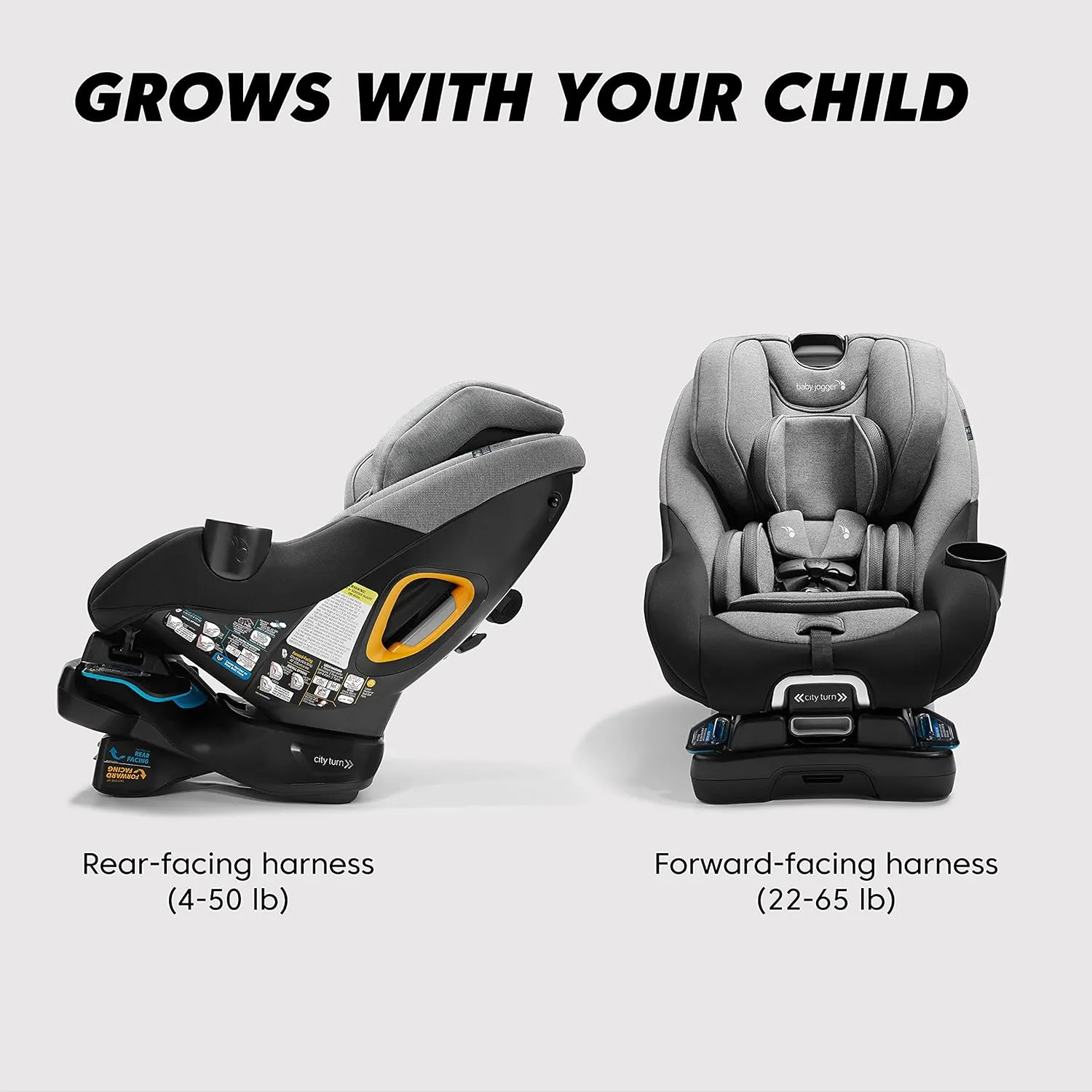 Baby Jogger City Turn Convertible & Rotating Car Seat, Onyx Black - Accommodates Newborn to Toddler with Rear and Forward Facing Modes