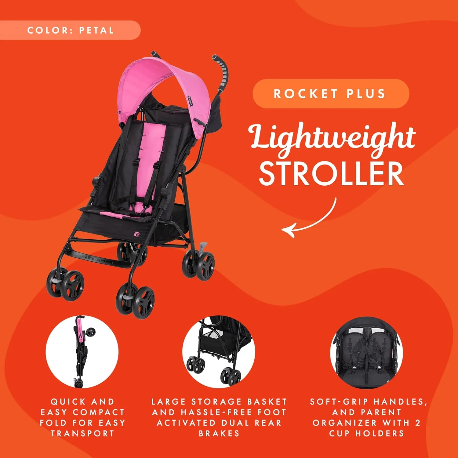 Baby Trend Rocket PLUS Lightweight Stroller,Petal