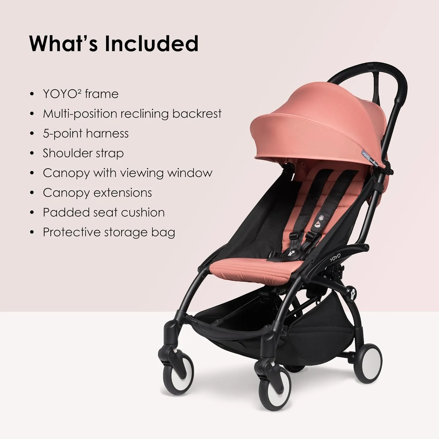 BABYZEN YOYO2 Stroller - Lightweight & Compact - Includes Black Frame, Ginger Seat Cushion   Matching Canopy - Suitable for Children Up to 48.5 Lbs