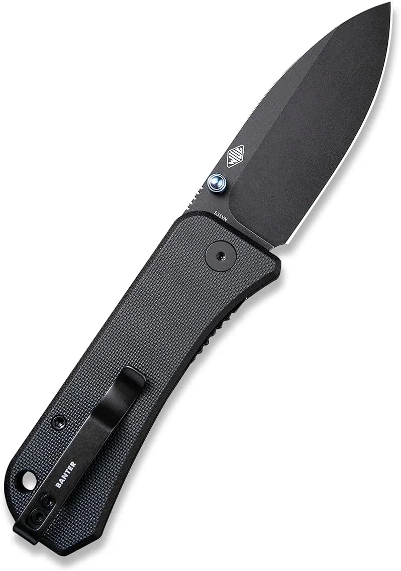 Banter Pocket Knife for EDC, Ben Petersen Folding Knife with 2.9”S35VN Blade, Titanium Thumb Stud Opener 2004B (Black)