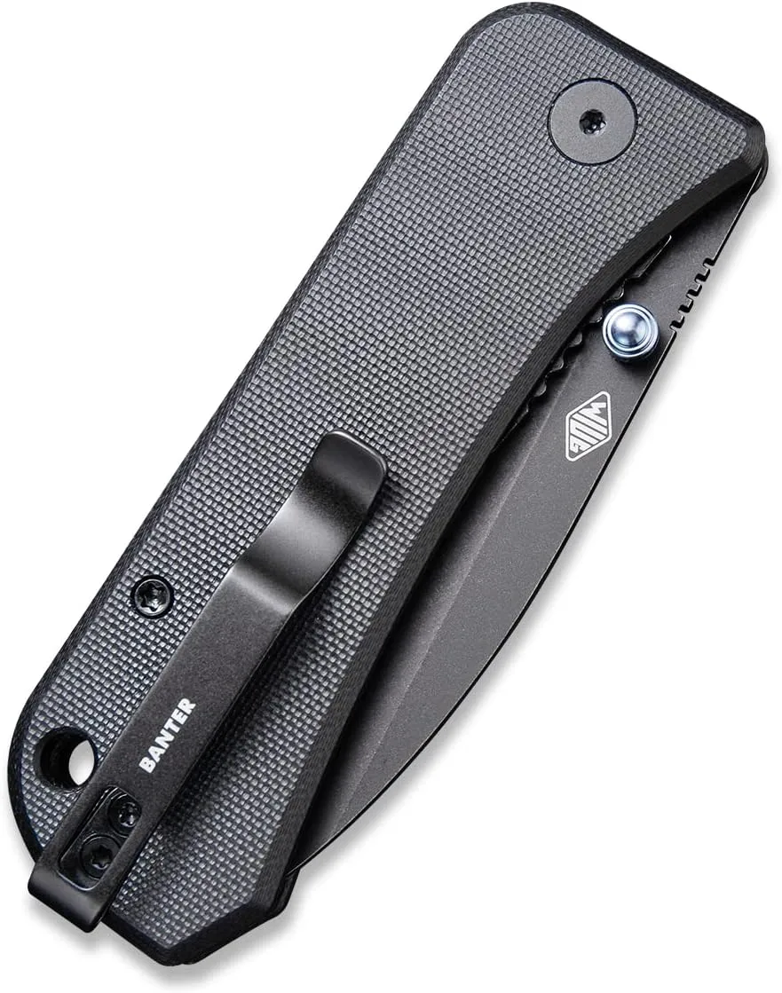 Banter Pocket Knife for EDC, Ben Petersen Folding Knife with 2.9”S35VN Blade, Titanium Thumb Stud Opener 2004B (Black)