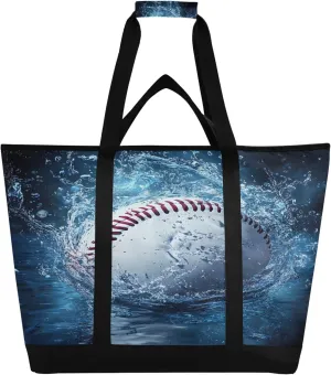 Baseball Reusable Insulated Cooler Bag with Ice Pack Compartment - Large 47L Waterproof Thermal Grocery Tote for Picnic Beach Camping Lunch Storage