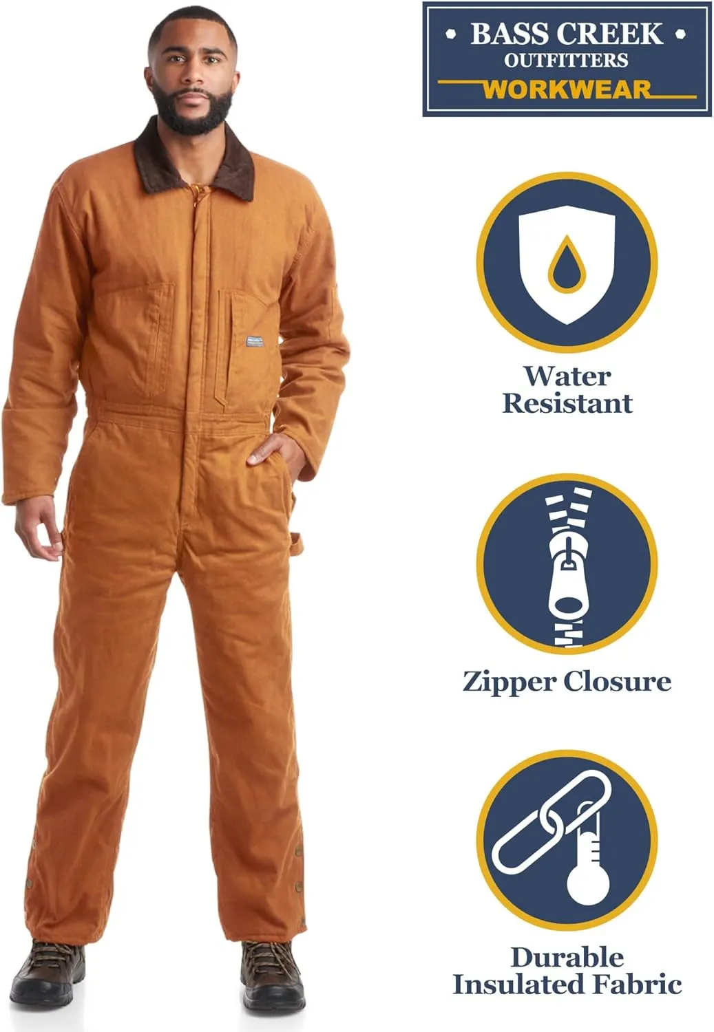 Bass Creek Outfitters Mens Coveralls - Insulated Water-Resistant Long Sleeve Work Wear Jump Suit, Coveralls for Men (M-XXL)