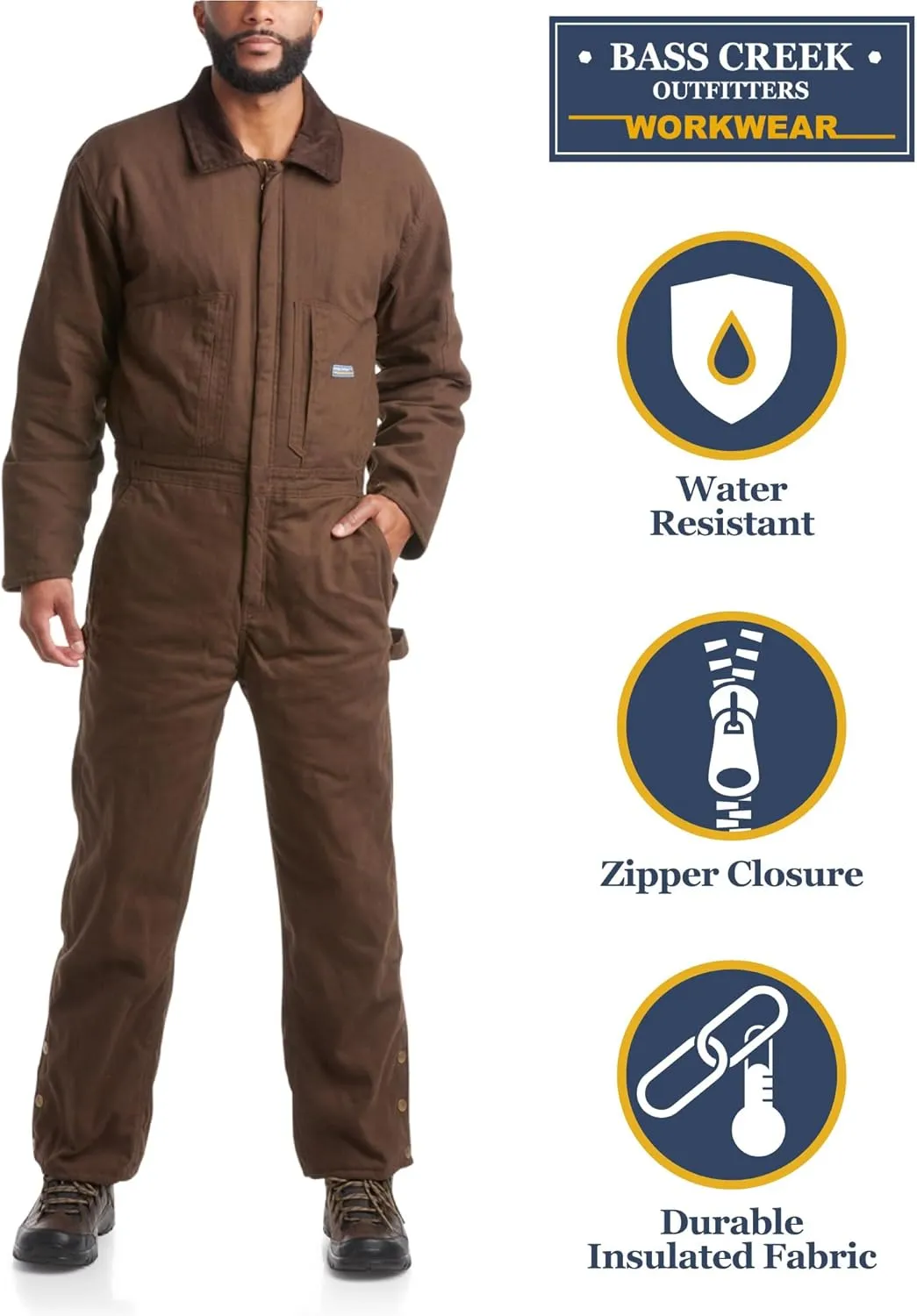 Bass Creek Outfitters Mens Coveralls - Insulated Water-Resistant Long Sleeve Work Wear Jump Suit, Coveralls for Men (M-XXL)