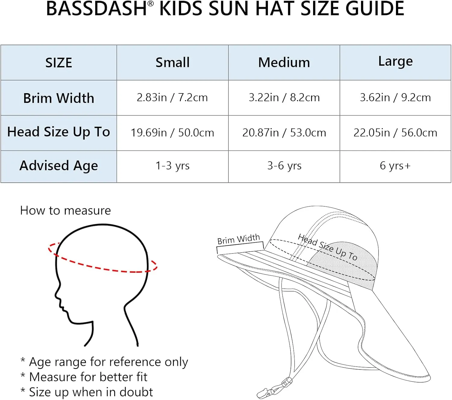 BASSDASH Kids UPF 50  Wide Brim Sun Hat with Neck Flap Lightweight Cooling Performance Toddler Girls Boys Outdoor Play Hats