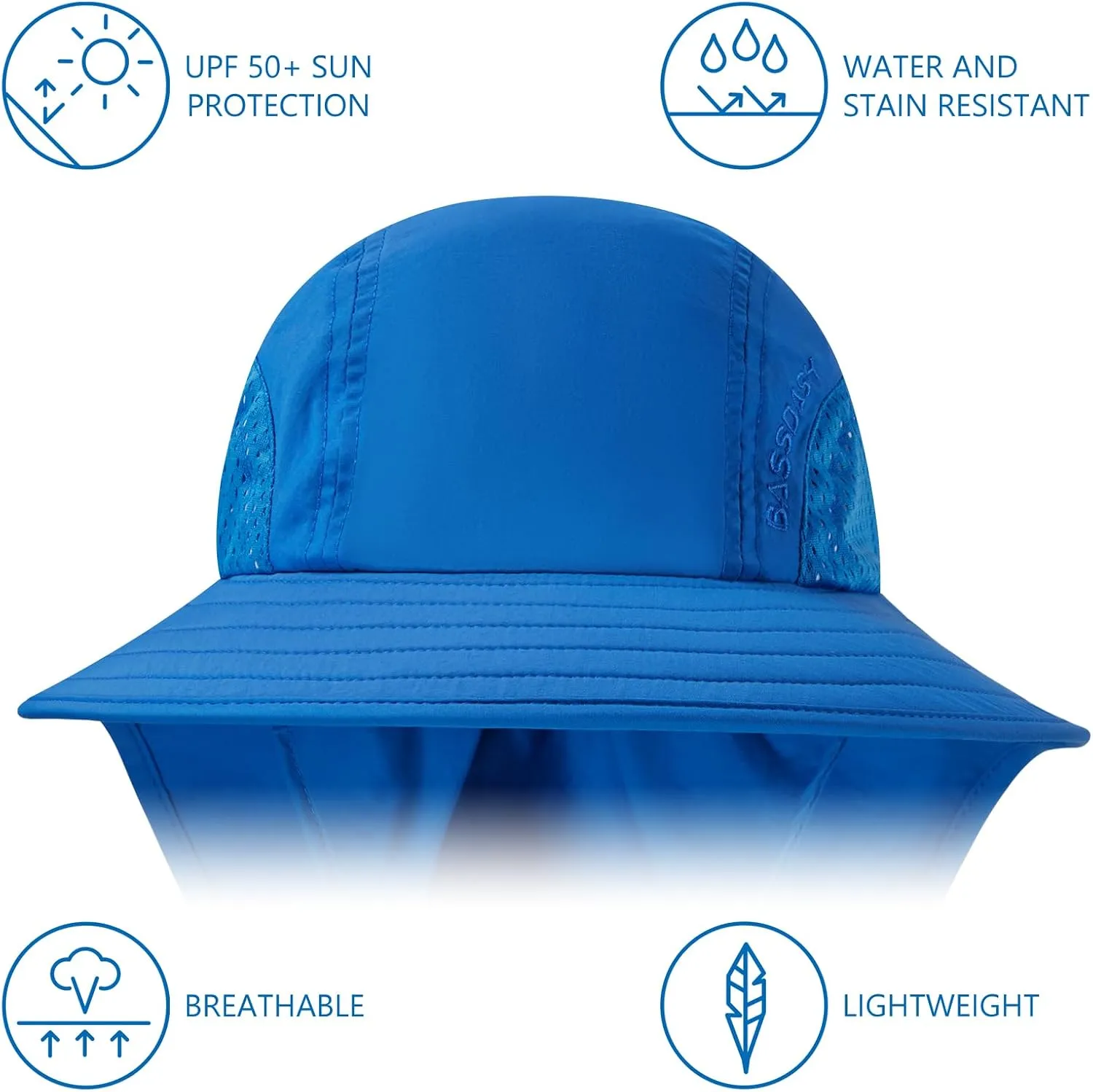 BASSDASH Kids UPF 50  Wide Brim Sun Hat with Neck Flap Lightweight Cooling Performance Toddler Girls Boys Outdoor Play Hats