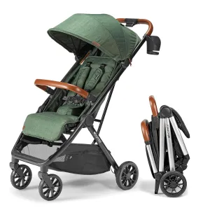 Bēbee V2 Lightweight Baby Stroller - Premium Vegan Leather, One-Hand Fold, Infinite Recline, Aircraft-Grade Aluminum Frame, XXL Canopy, and Ample Storage Umbrella Stroller - Hunter Green