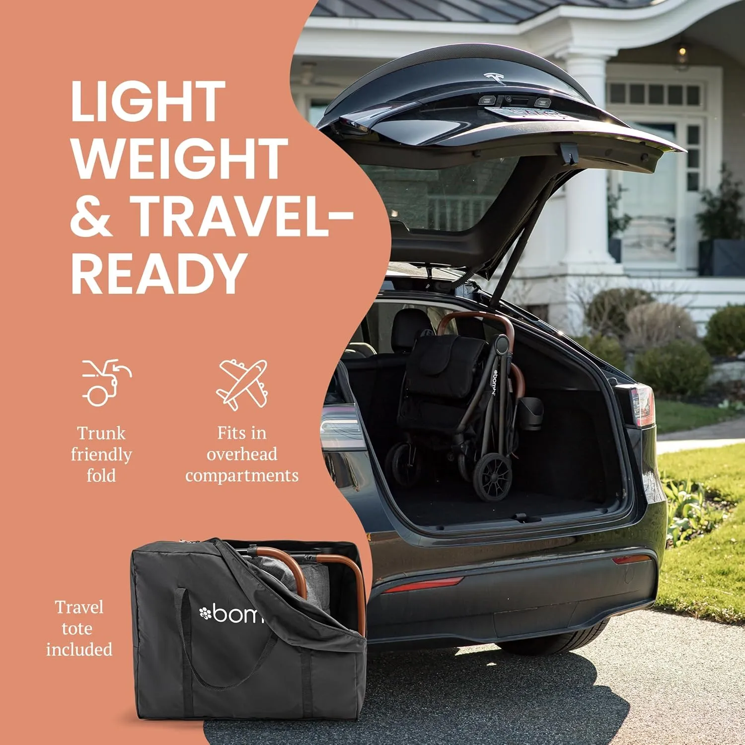 Bēbee V2 Lightweight Baby Stroller - Premium Vegan Leather, One-Hand Fold, Infinite Recline, Aircraft-Grade Aluminum Frame, XXL Canopy, and Ample Storage Umbrella Stroller - Midnight Black