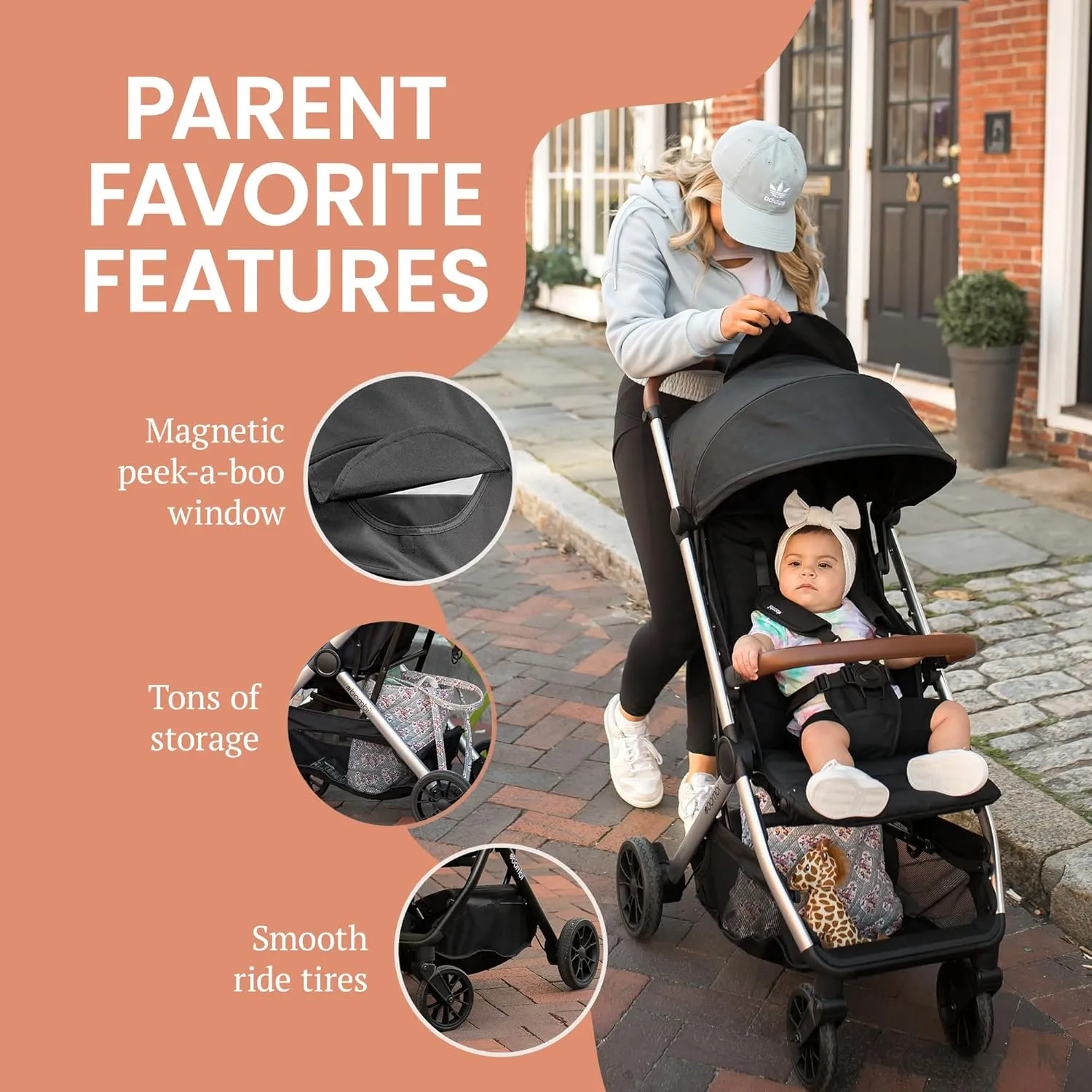 Bēbee V2 Lightweight Baby Stroller - Premium Vegan Leather, One-Hand Fold, Infinite Recline, Aircraft-Grade Aluminum Frame, XXL Canopy, and Ample Storage Umbrella Stroller - Midnight Black