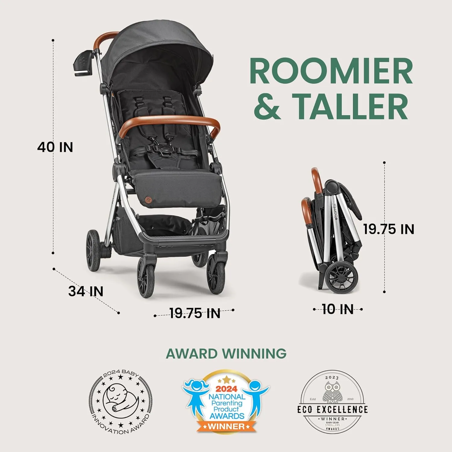 Bēbee V2 Lightweight Baby Stroller - Premium Vegan Leather, One-Hand Fold, Infinite Recline, Aircraft-Grade Aluminum Frame, XXL Canopy, and Ample Storage Umbrella Stroller - Midnight Black