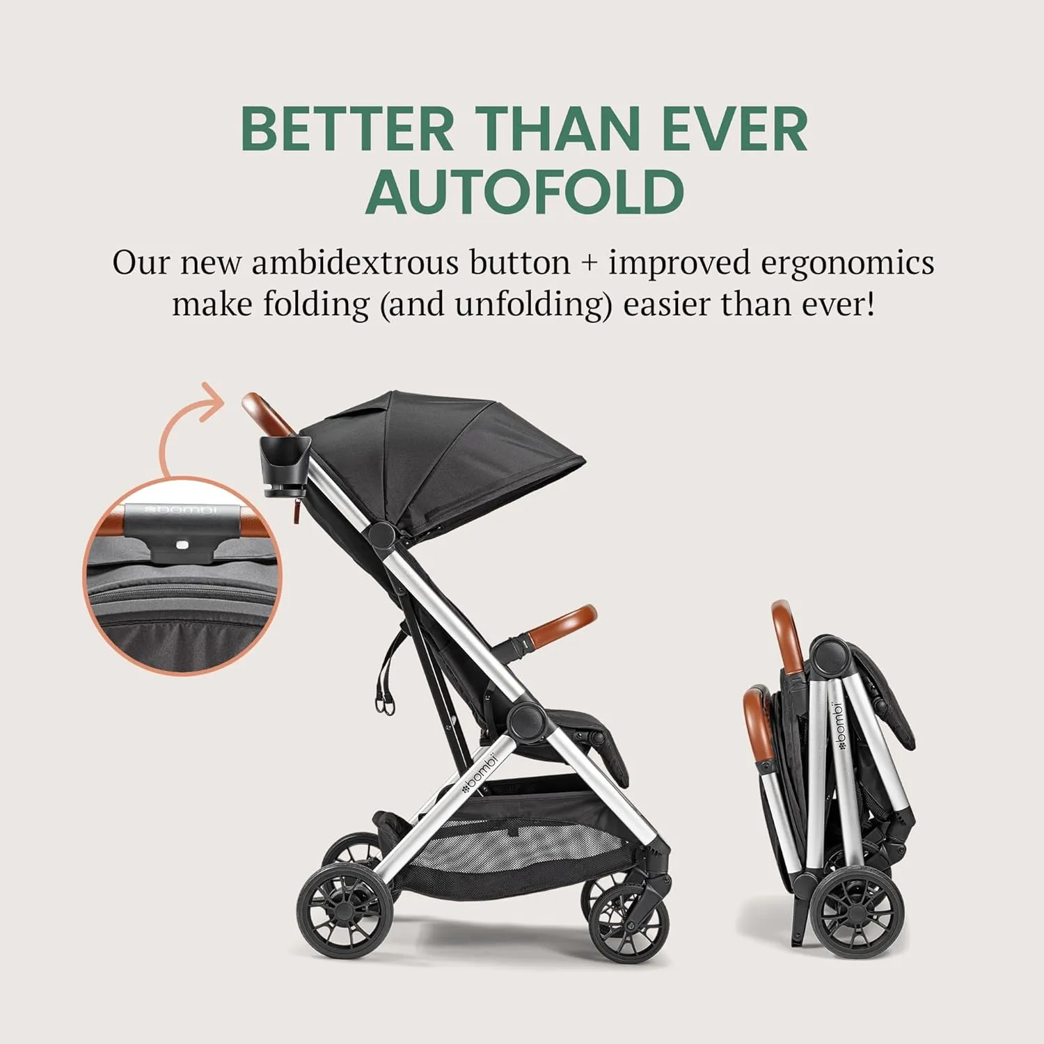 Bēbee V2 Lightweight Baby Stroller - Premium Vegan Leather, One-Hand Fold, Infinite Recline, Aircraft-Grade Aluminum Frame, XXL Canopy, and Ample Storage Umbrella Stroller - Midnight Black