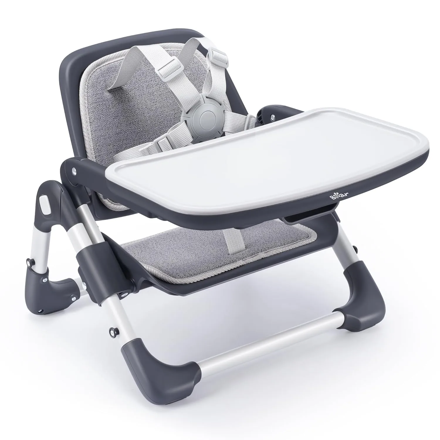 Bear Booster Seat for Kitchen Chairs, Portable High Chair for Babies 6–24 Months, Adjustable 3-Level Foldable Booster with Removable Tray, Ideal for Home, Outdoor, Camping, and Travel
