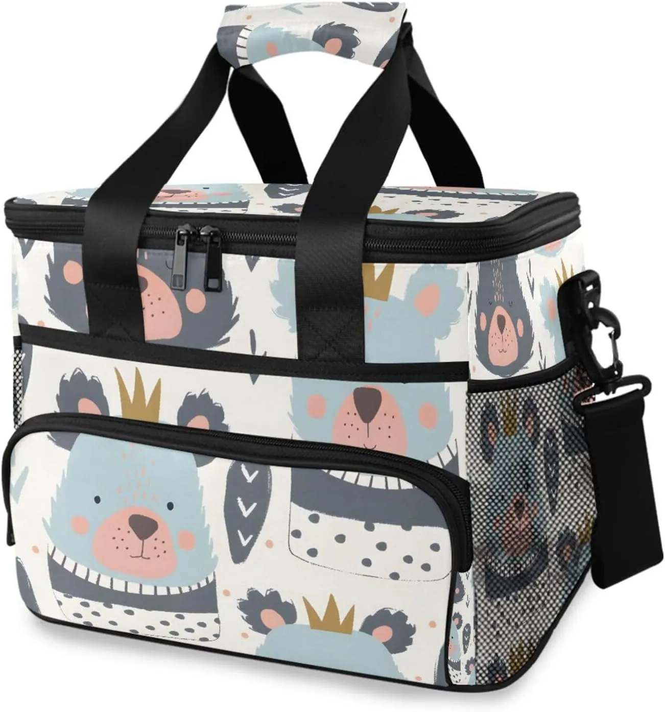 Bear Crown Childish Doodle Cooler Bag Insulated Cooler Soft Sided Cooler 24 Can Portable Picnic Bag Large Leakproof Lunch Bag Box for Beach Grocery Camping Travel Car Men Women